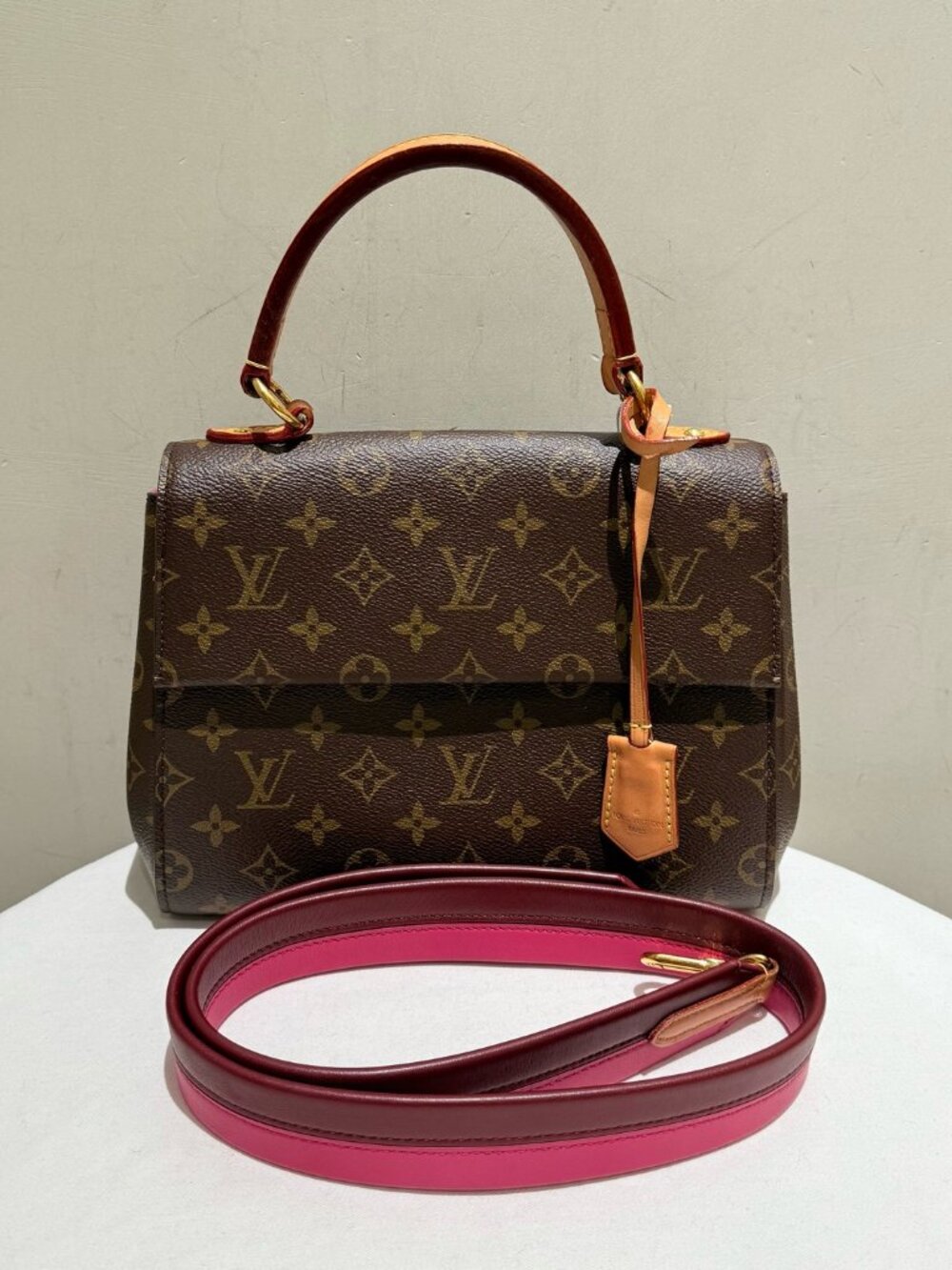 Louis Vuitton Cluny BB Monogram Coated Canvas Top Handle Handbag